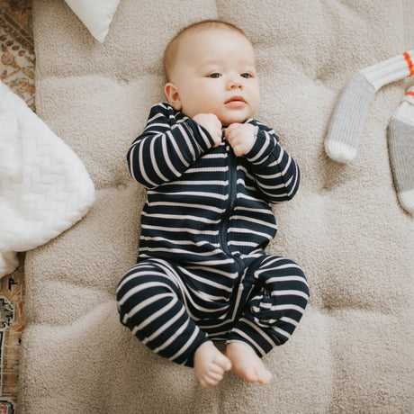 Indigo Striped Modal Rib Sleeper by Petit Lem