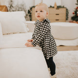 Black & White Tartan Flannel Dress Set by Petit Lem