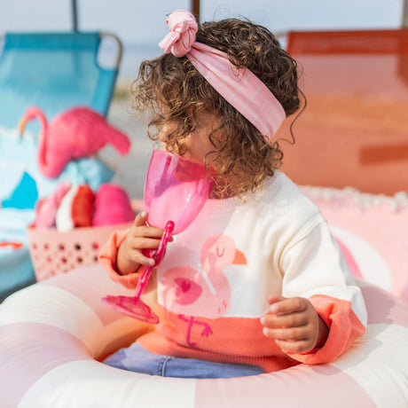 Cream and pink sweater with flamingo by Sourismini