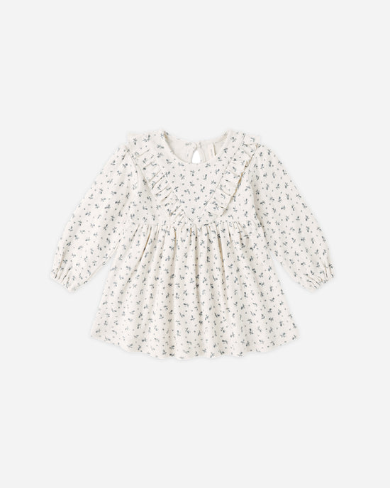 Long Sleeve Ruffle V Dress || Blue Ditsy by Quincy Mae