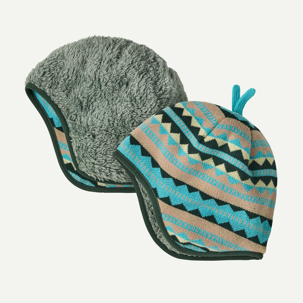 Baby Reversible Beanie- Diamond Stripe: Snowmelt Blue by Patagonia