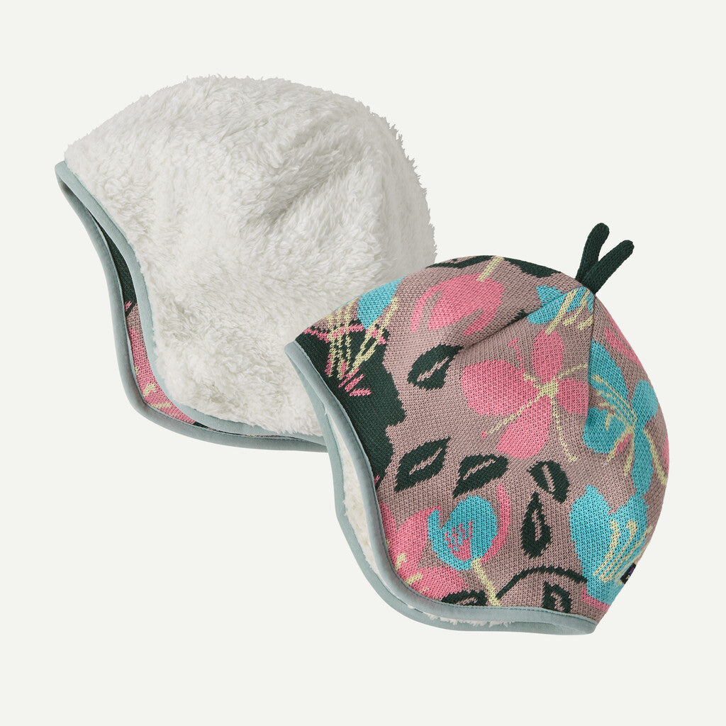 Baby Reversible Beanie- Hopes and Blooms: Fuzzy Mauve by Patagonia