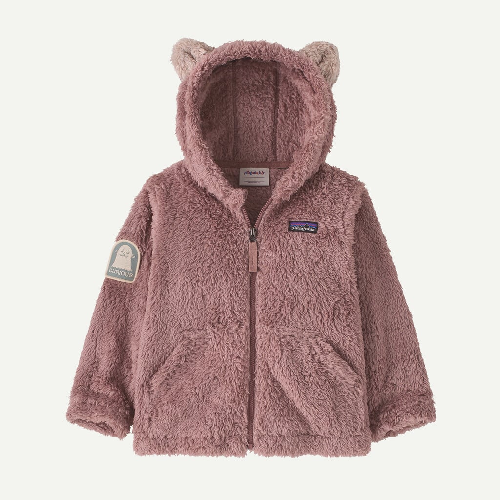 Baby Furry Friends Fleece Hoody- Curious Seal Patch: Moonrise Taupe by Patagonia