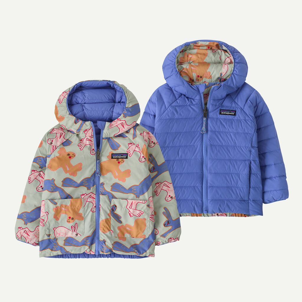 Baby Reversible Down Sweater™ Hoody- Bunny Life: Flurry Green by Patagonia