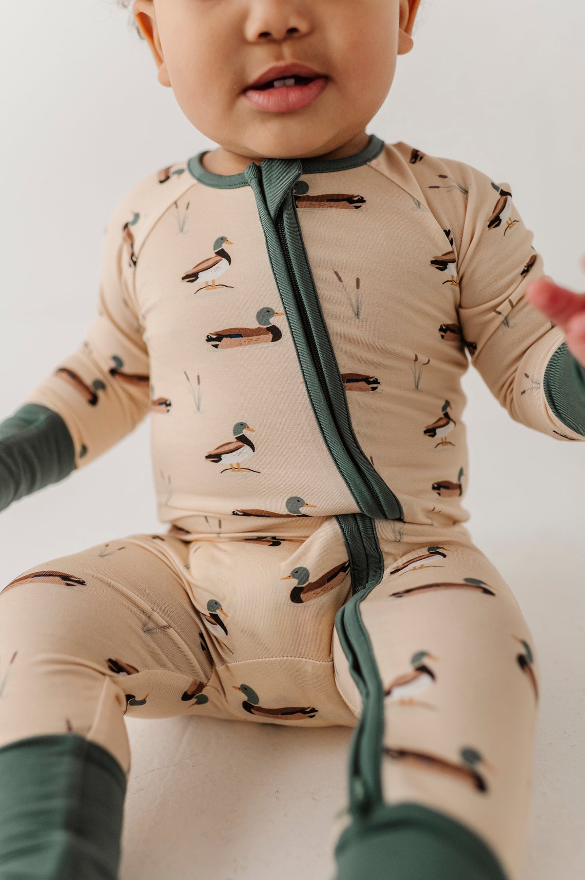 Long Sleeve Zip Romper- Mallard Ducks by Babysprouts
