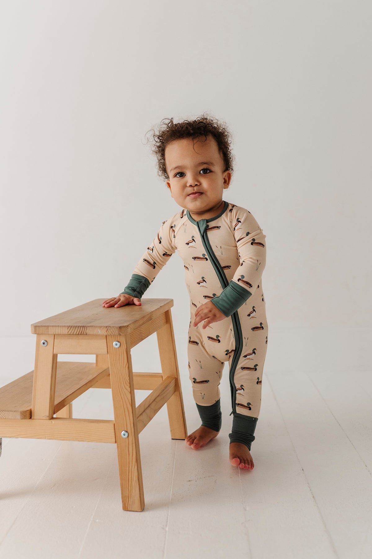Long Sleeve Zip Romper- Mallard Ducks by Babysprouts