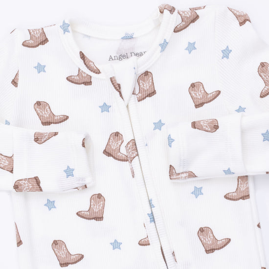 2 Way Zipper Footie- Mini Cowboy Boots by Angel Dear
