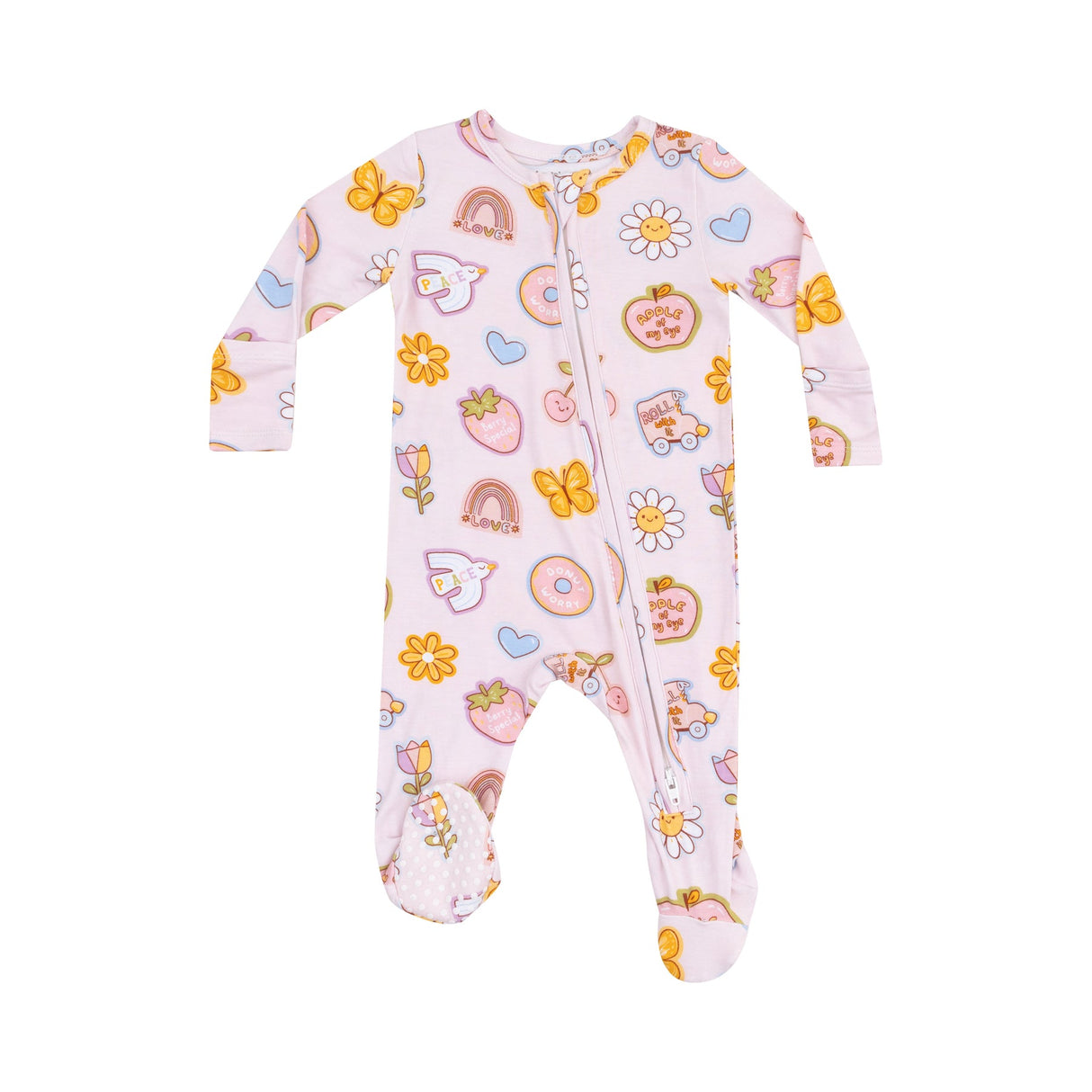 2 Way Zipper Footie - Groovy Vibes Stickers Pink by Angel Dear