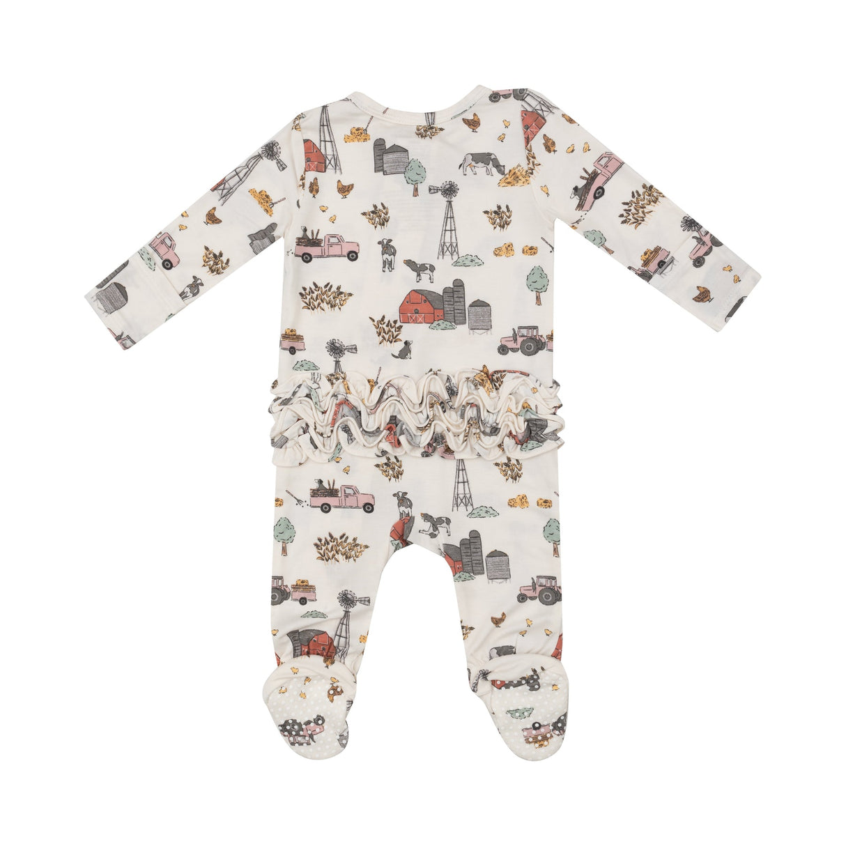 2-Way Zipper Ruffle Back Footie - Hay Farmer Pink by Angel Dear