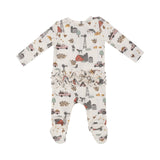 2-Way Zipper Ruffle Back Footie - Hay Farmer Pink by Angel Dear