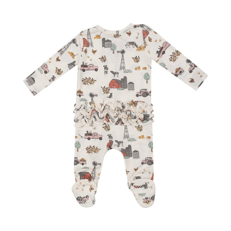 2-Way Zipper Ruffle Back Footie - Hay Farmer Pink by Angel Dear