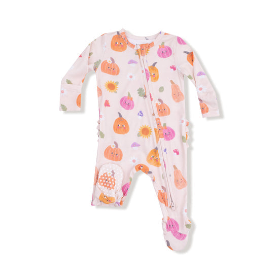 2 Way Zipper Footie- Pink Autumn Pumpkins by Angel Dear