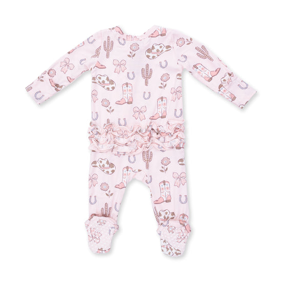 2 Way Ruffle Back Zipper Footie- Cowgirl Boots and Bows by Angel Dear
