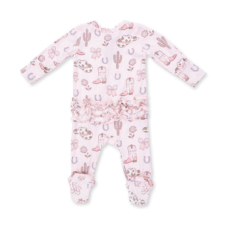 2 Way Ruffle Back Zipper Footie- Cowgirl Boots and Bows by Angel Dear