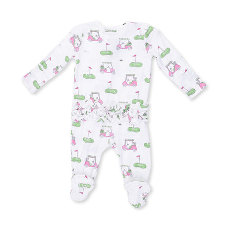 2 Way Ruffle Back Zipper Footie- Golf Carts Pink by Angel Dear