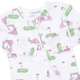 2 Way Ruffle Back Zipper Footie- Golf Carts Pink by Angel Dear