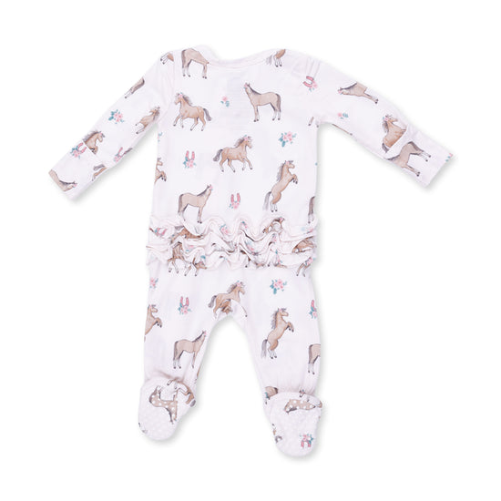2 Way Ruffle Back Zipper Footie- I Love Horses by Angel Dear