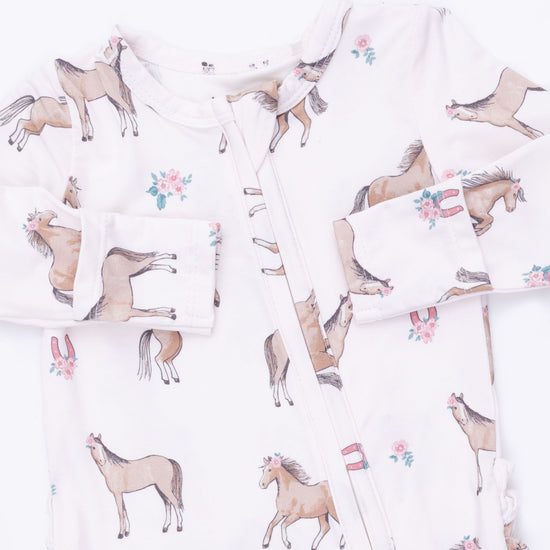 2 Way Ruffle Back Zipper Footie- I Love Horses by Angel Dear