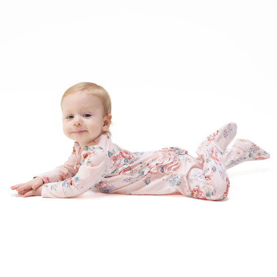 2 Way Ruffle Back Zipper Footie- Painterly Rose Bouquets by Angel Dear
