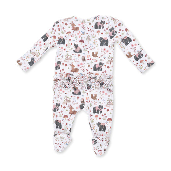 2 Way Ruffle Back Zipper Footie- Southern Woodland Animals Pink by Angel Dear