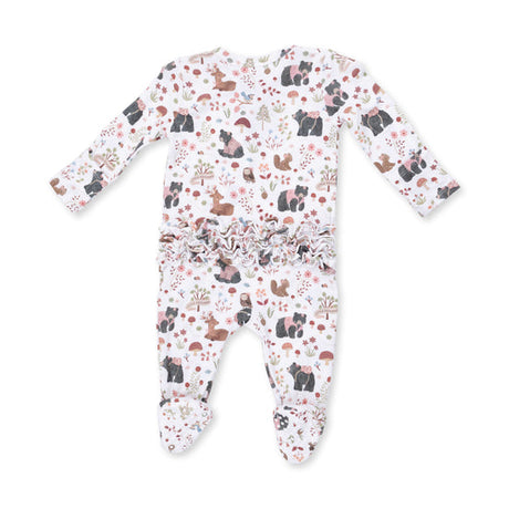 2 Way Ruffle Back Zipper Footie- Southern Woodland Animals Pink by Angel Dear