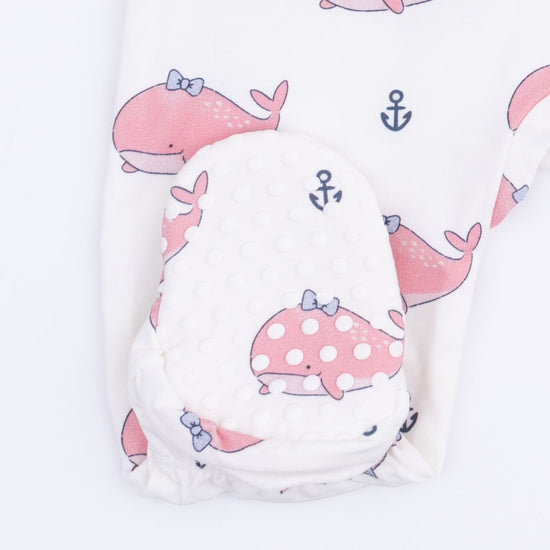 2 Way Ruffle Back Zipper Footie- Bubbly Whale w/ Pink Bow by Angel Dear
