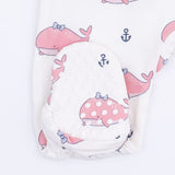 2 Way Ruffle Back Zipper Footie- Bubbly Whale w/ Pink Bow by Angel Dear