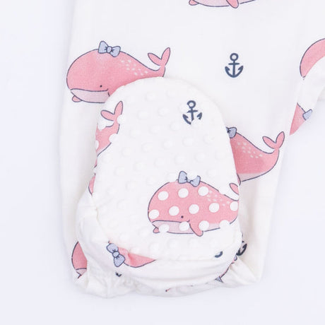 2 Way Ruffle Back Zipper Footie- Bubbly Whale w/ Pink Bow by Angel Dear