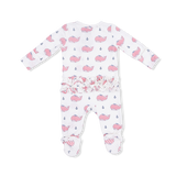 2 Way Ruffle Back Zipper Footie- Bubbly Whale w/ Pink Bow by Angel Dear