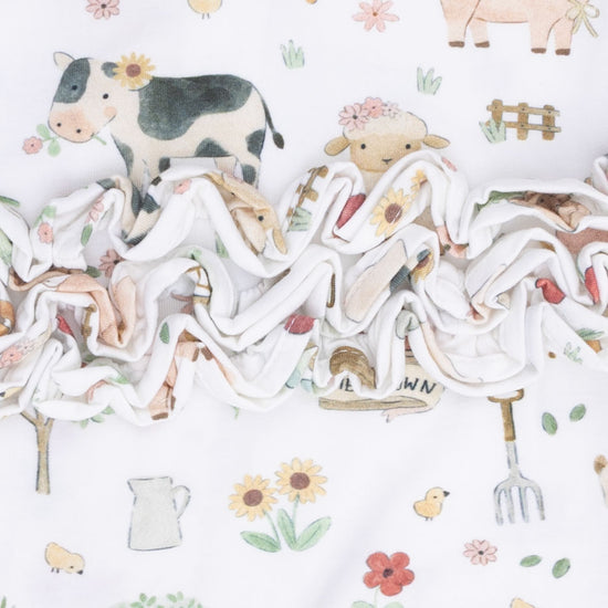 2 Way Ruffle Back Zipper Footie- Cute Farm Animals Pink by Angel Dear