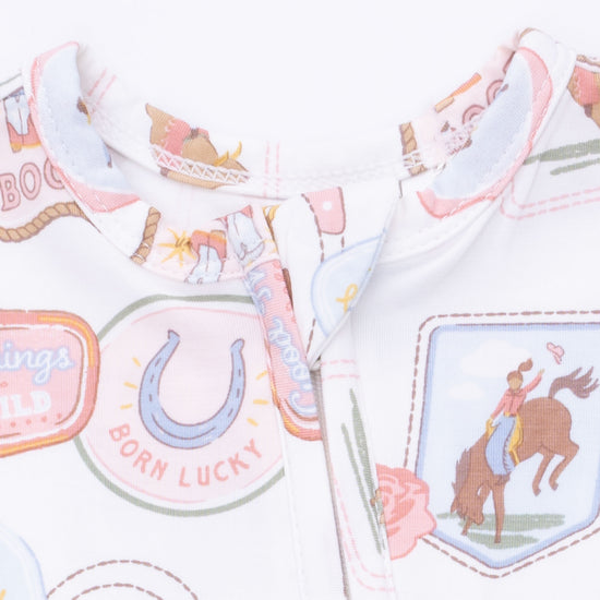 2 Way Ruffle Back Zipper Footie- Rodeo Patches Pink by Angel Dear