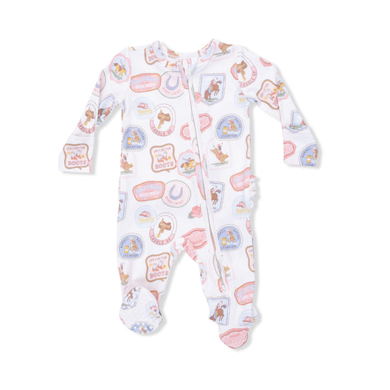 2 Way Ruffle Back Zipper Footie- Rodeo Patches Pink by Angel Dear