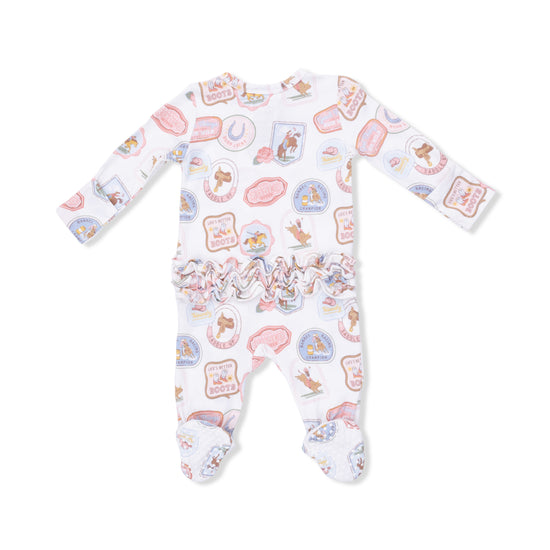 2 Way Ruffle Back Zipper Footie- Rodeo Patches Pink by Angel Dear