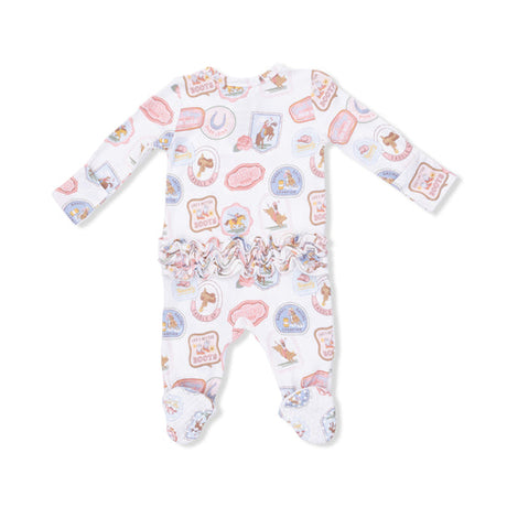 2 Way Ruffle Back Zipper Footie- Rodeo Patches Pink by Angel Dear