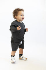 Raw Edge Harem Short - Charcoal by Little Bipsy