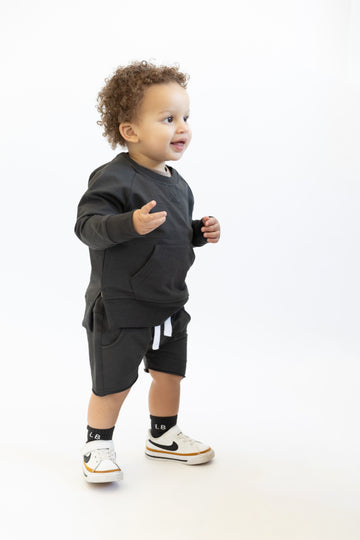 Raw Edge Harem Short - Charcoal by Little Bipsy