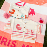 Cream Knit Cardigan- Flamingos and Stripes by Souris Mini