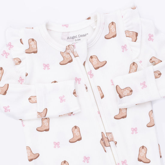 2 Way Ruffle Sleeve Zipper Footie- Mini Cowgirl Boots by Angel Dear
