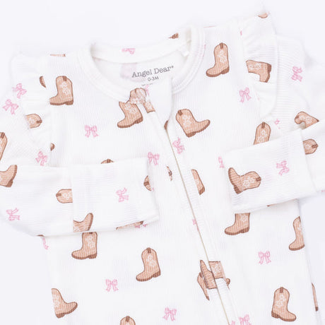 2 Way Ruffle Sleeve Zipper Footie- Mini Cowgirl Boots by Angel Dear