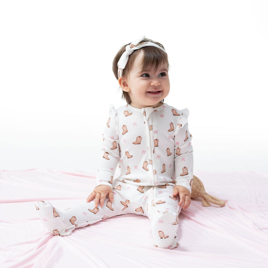 2 Way Ruffle Sleeve Zipper Footie- Mini Cowgirl Boots by Angel Dear
