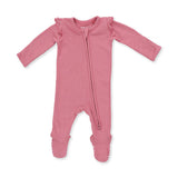 2 Way Ruffle Sleeve Zipper Footie- Solid Baroque Rose by Angel Dear