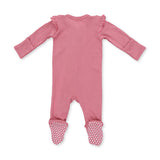 2 Way Ruffle Sleeve Zipper Footie- Solid Baroque Rose by Angel Dear