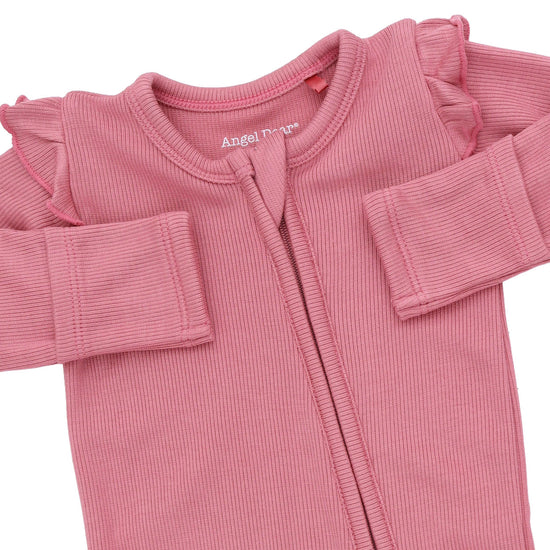 2 Way Ruffle Sleeve Zipper Footie- Solid Baroque Rose by Angel Dear