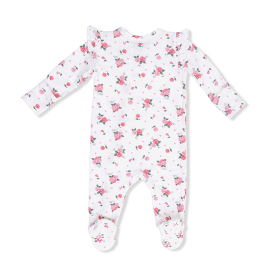 2 Way Ruffle Back Zipper Footie- Pink Rosettes by Angel Dear