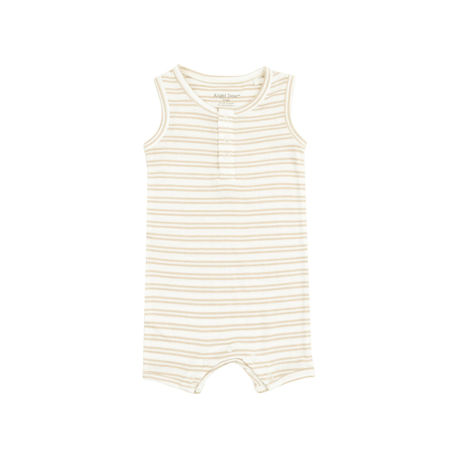 Sleeveless Shortie Romper - Stripe Oxford Tan by Angel Dear
