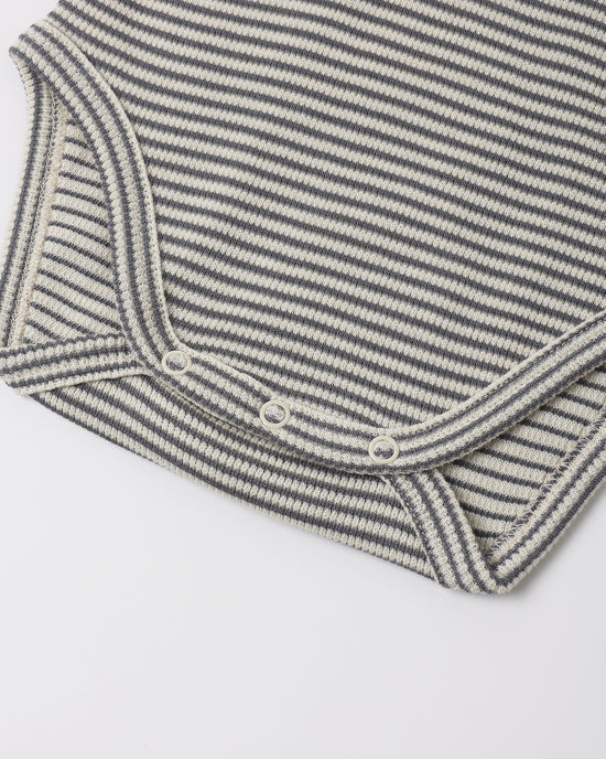 Waffle Long Sleeve Bodysuit || Midnight Microstripe by Quincy Mae