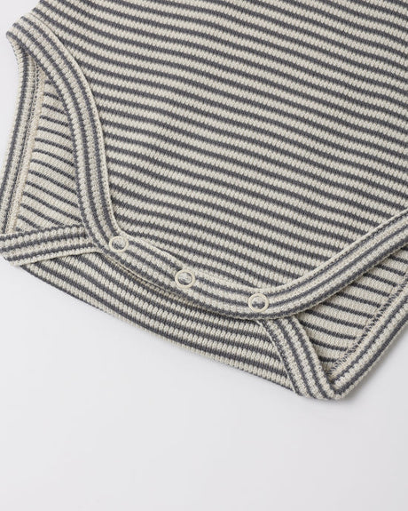 Waffle Long Sleeve Bodysuit || Midnight Microstripe by Quincy Mae