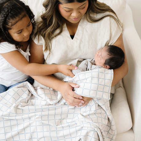 Minky Stretch Receiving Blanket- Grid by Saranoni