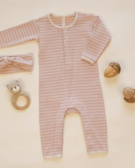 Ribbed Baby Jumpsuit || Dusty Rose Microstripe by Quincy Mae