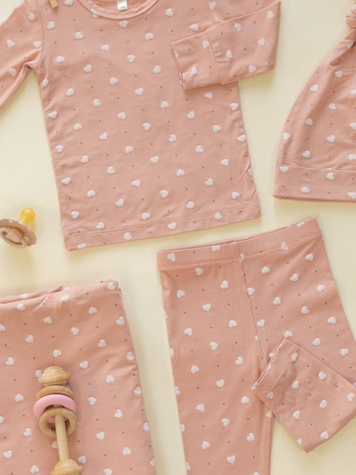 Bamboo Pajama Set || Pink Hearts by Quincy Mae